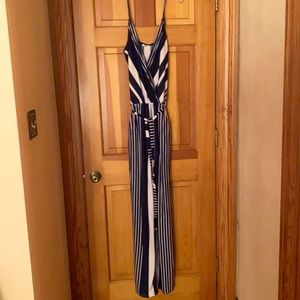 Never worn large navy blue and white jumper with pockets